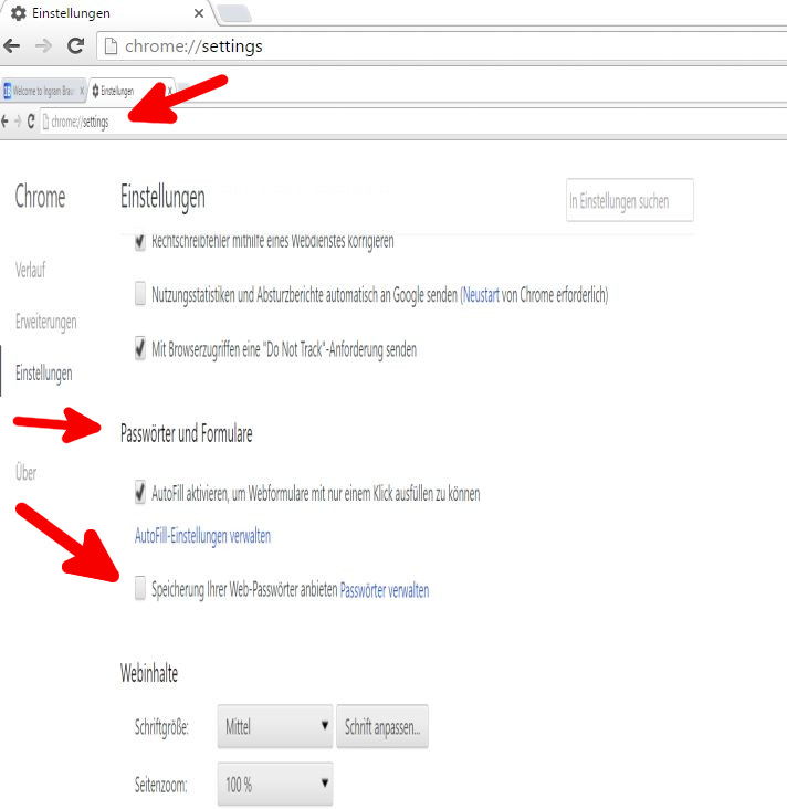 Deaktivieren der Paßwortspeicherung in verschiedenen Browsern 1