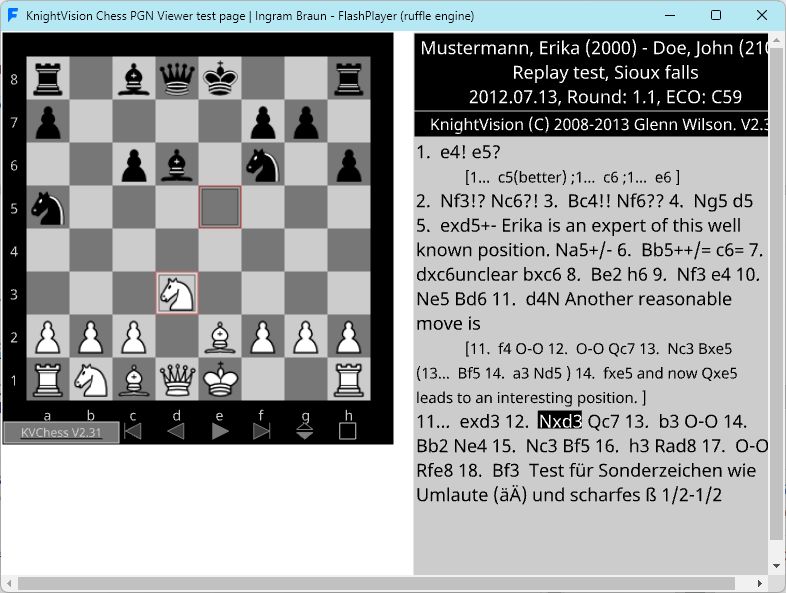Screenshot Knightvision Chess PGN viewer on ingram-braun.net June 2023.