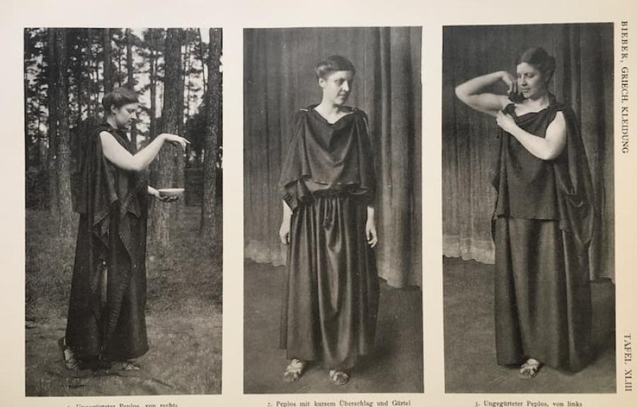 Margarethe Bieber in a recreated peplos, Griechische Kleidung, Berlin & Leipzig, 1928.